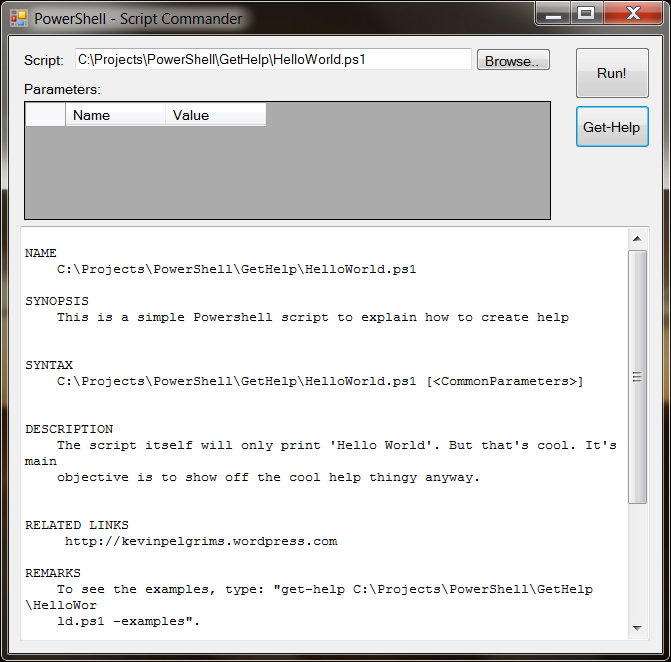 PowerShell Script Commander help function